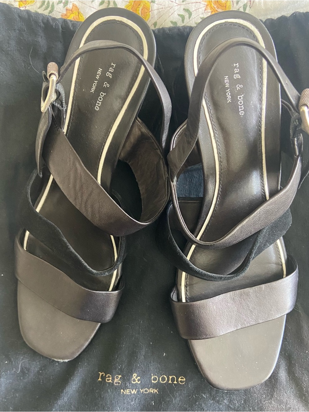 rag & bone Black Leather Strappy Sandals with Ankle Buckle